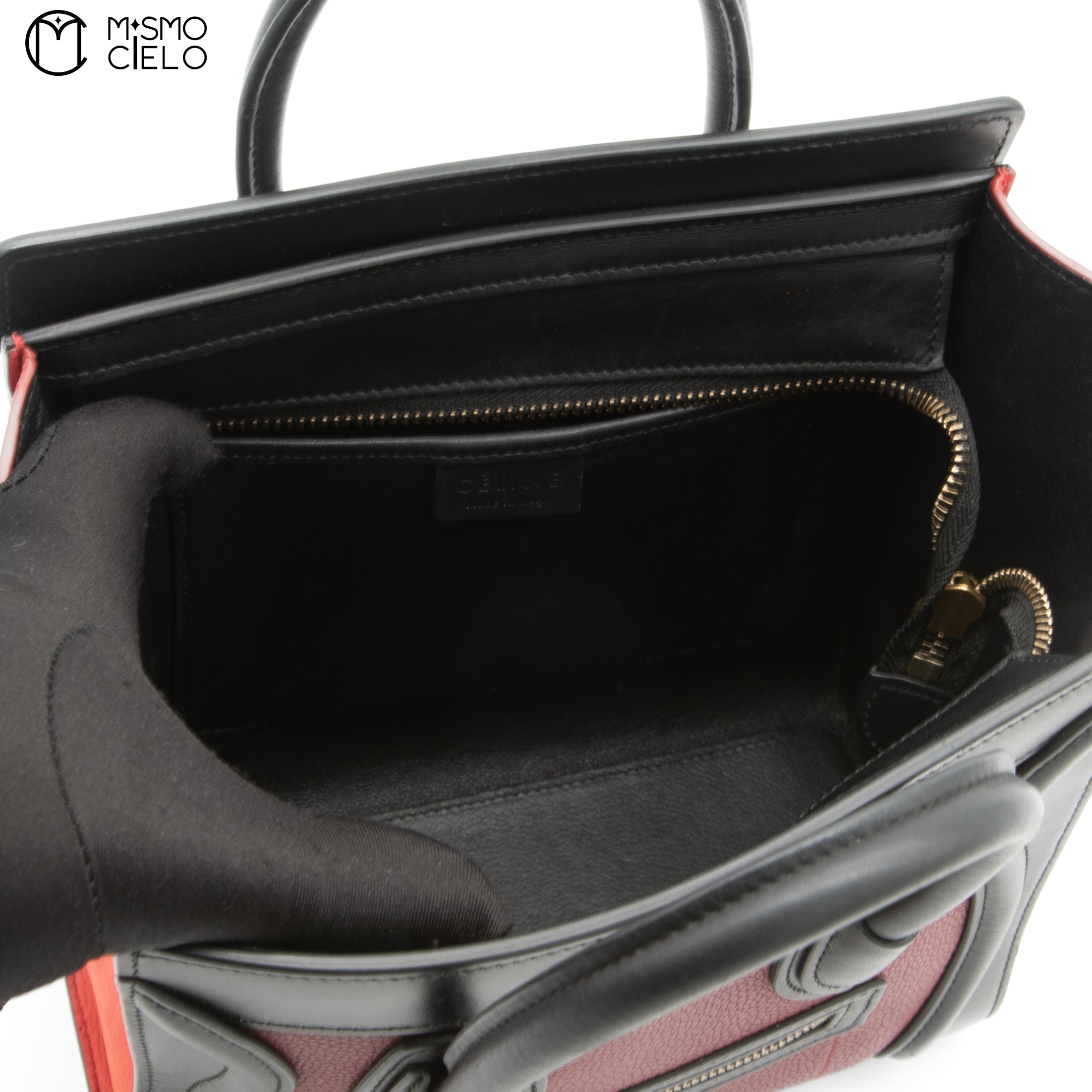 CELINE Tricolor Red Nano Luggage Handbag