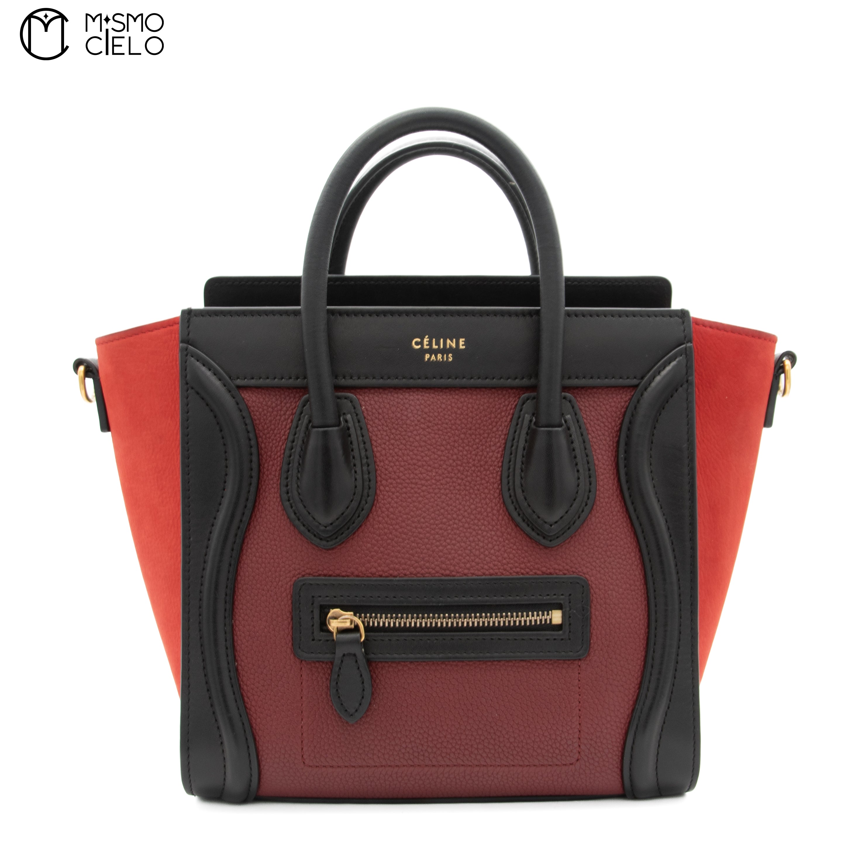 CELINE Tricolor Red Nano Luggage Handbag