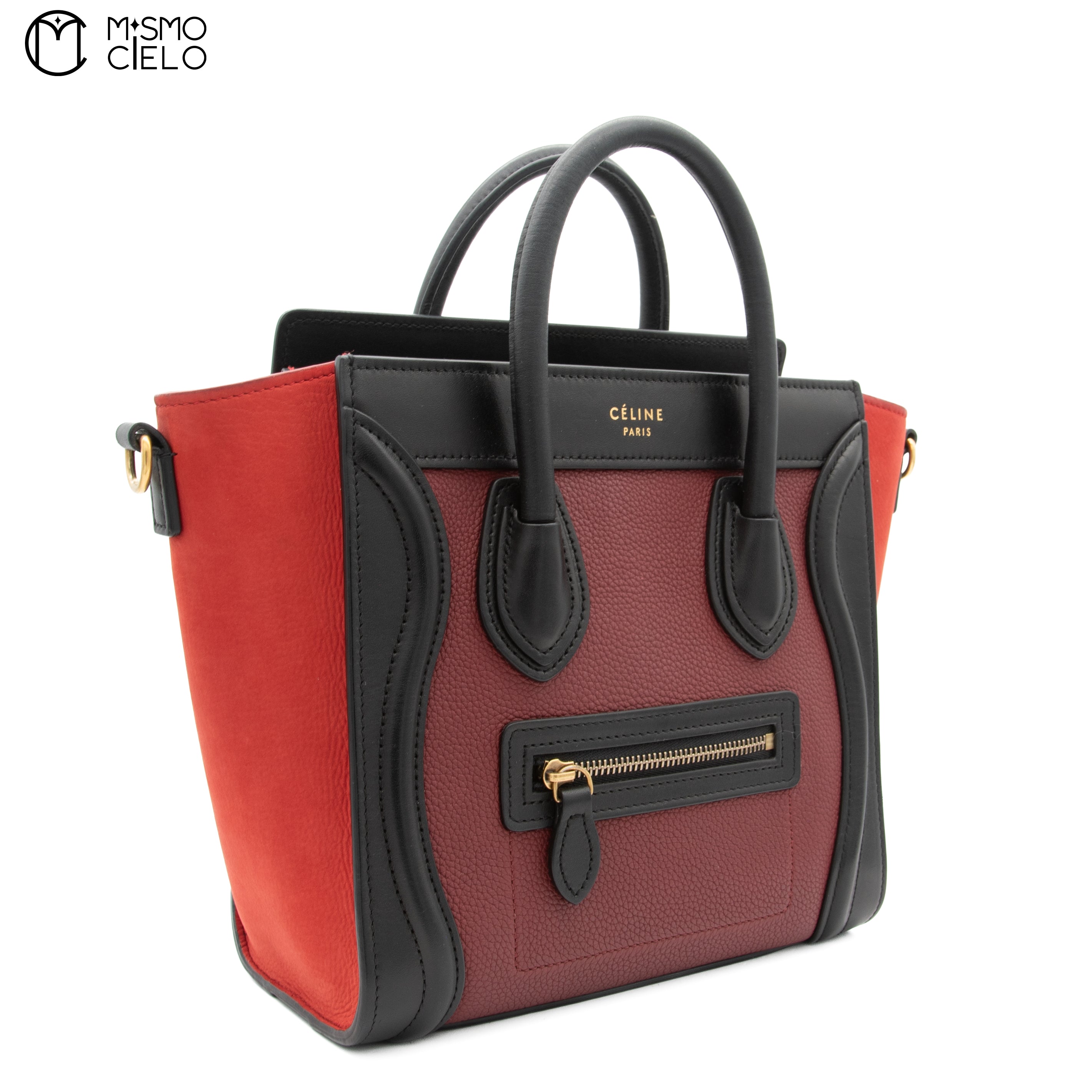 CELINE Tricolor Red Nano Luggage Handbag