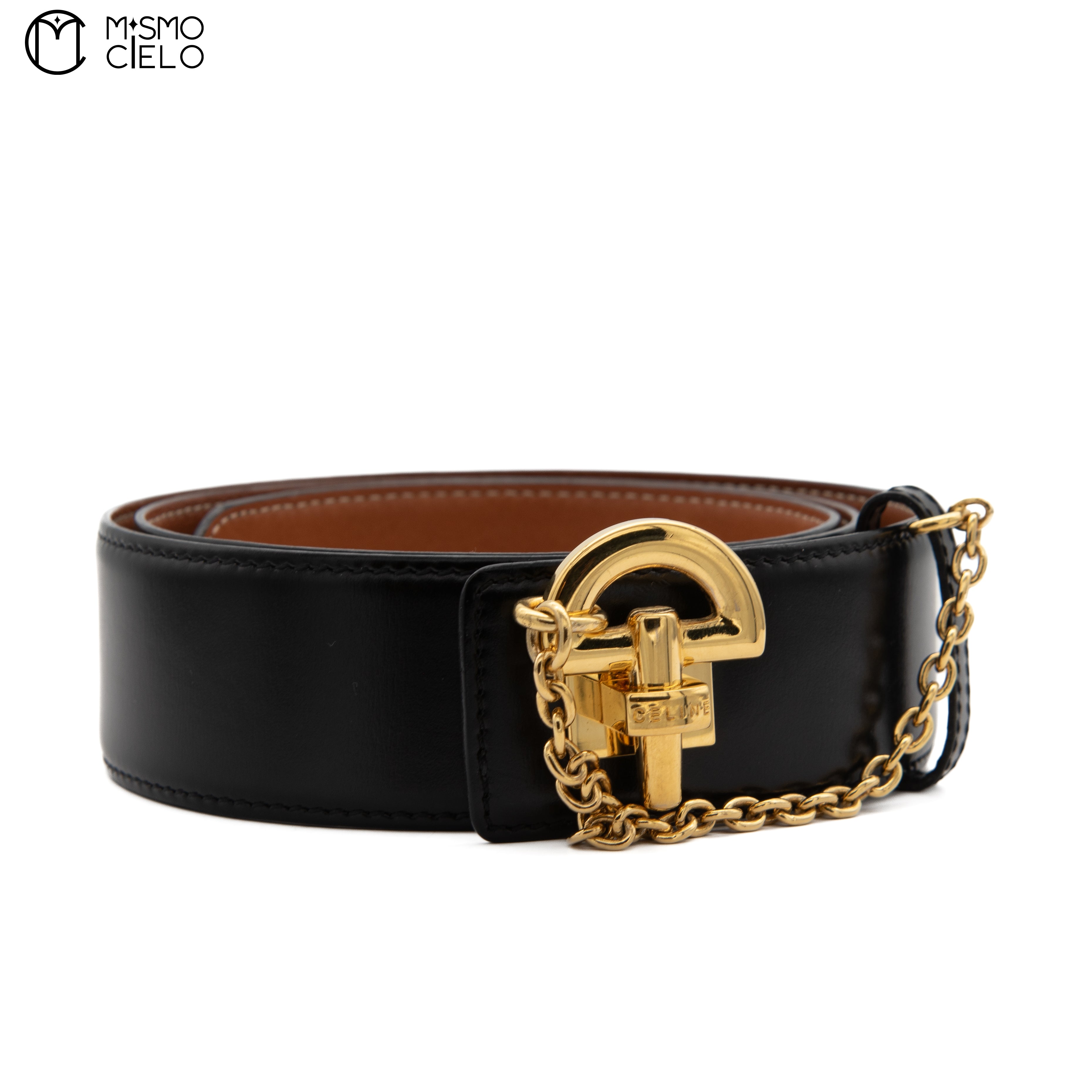 Black And Gold Chain Lock Belt