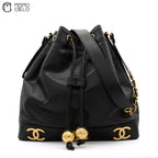 Large CC Caviar Drawstring Bucket Bag