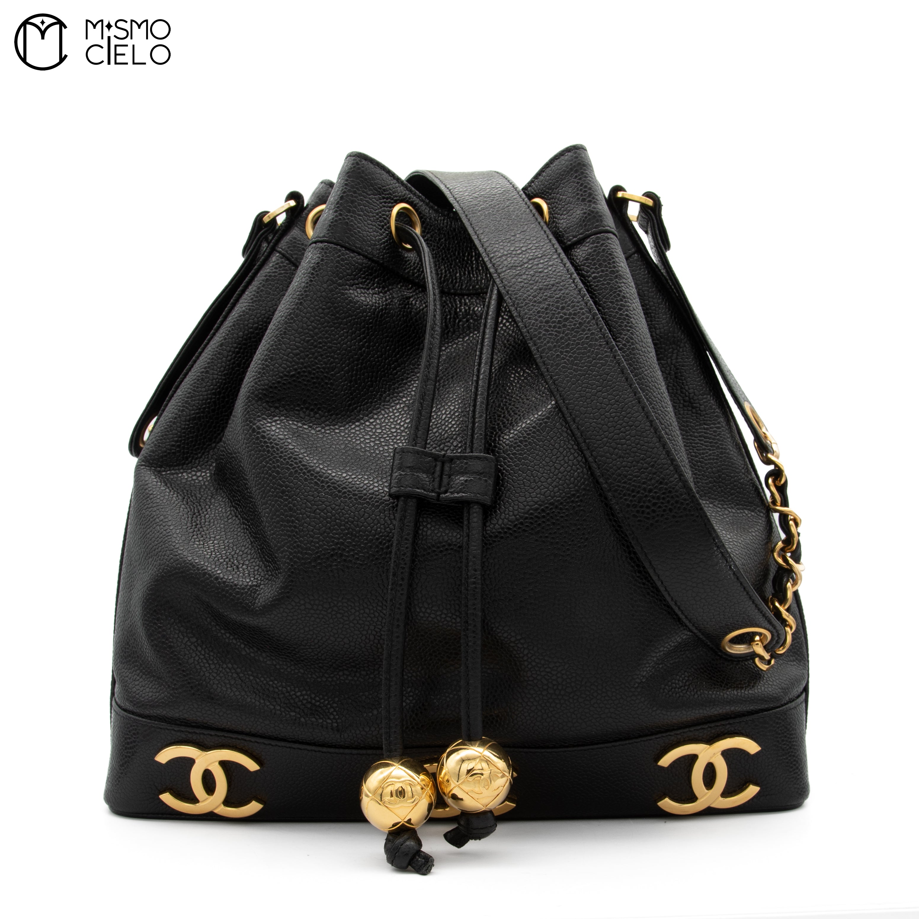 Large CC Caviar Drawstring Bucket Bag