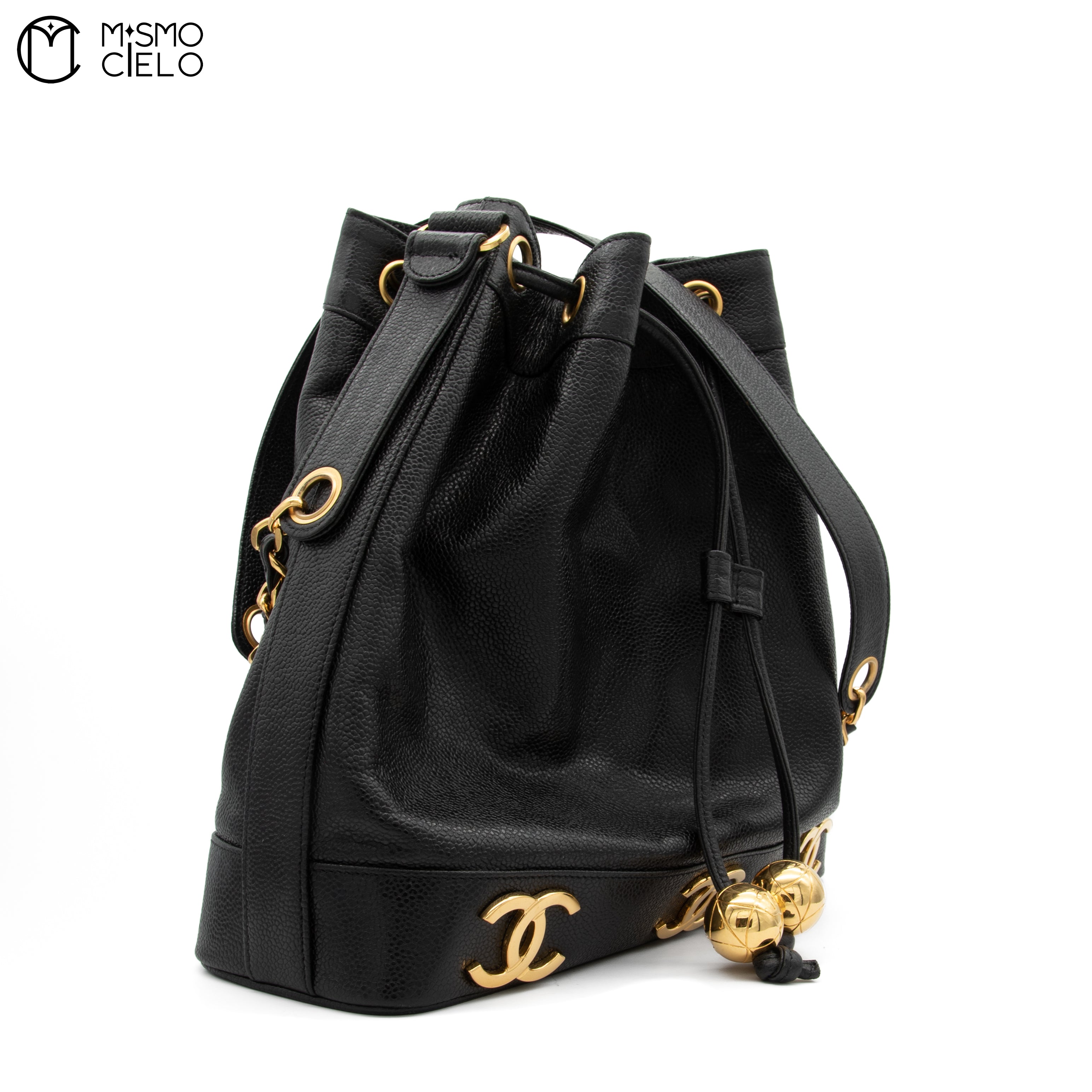 Large CC Caviar Drawstring Bucket Bag
