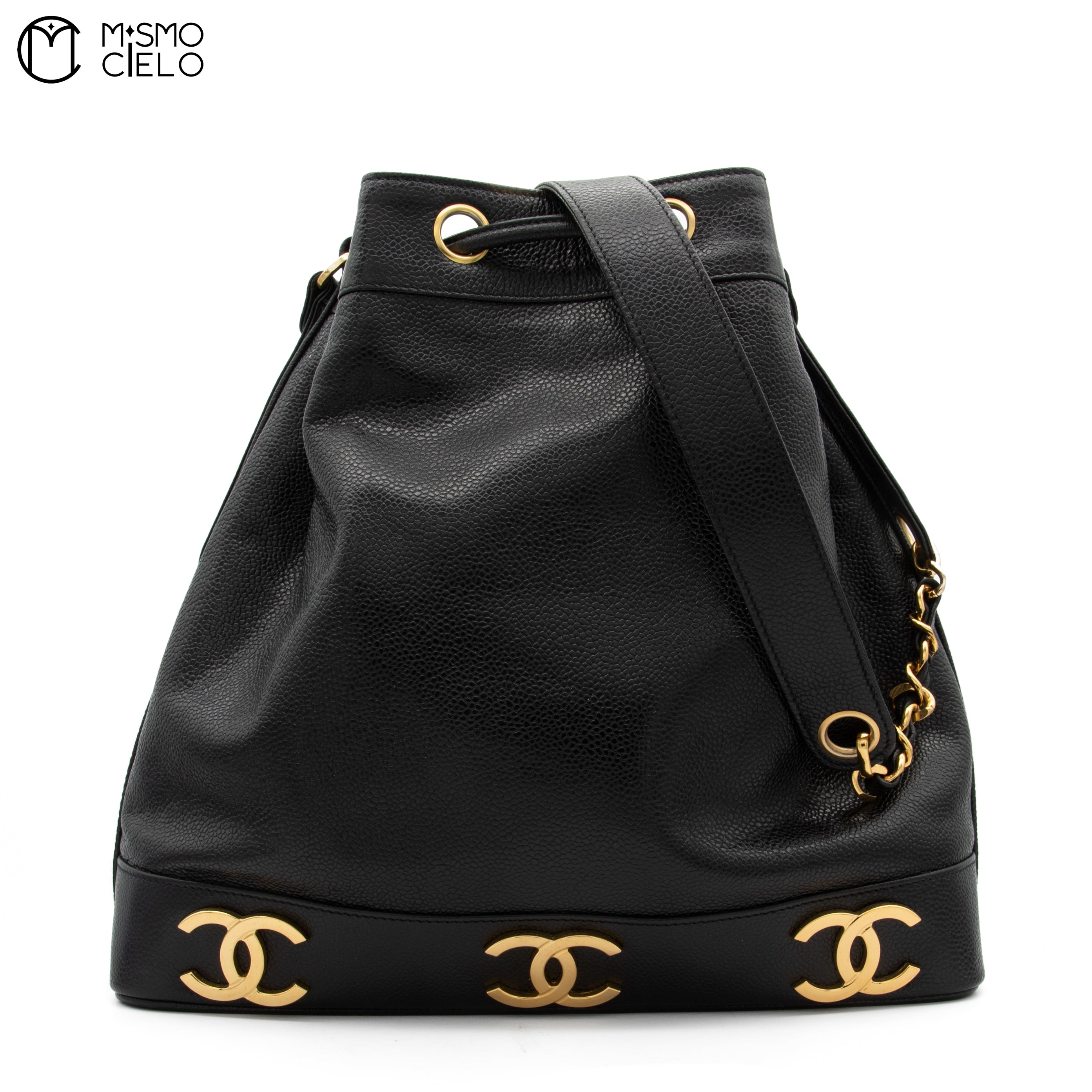 Large CC Caviar Drawstring Bucket Bag