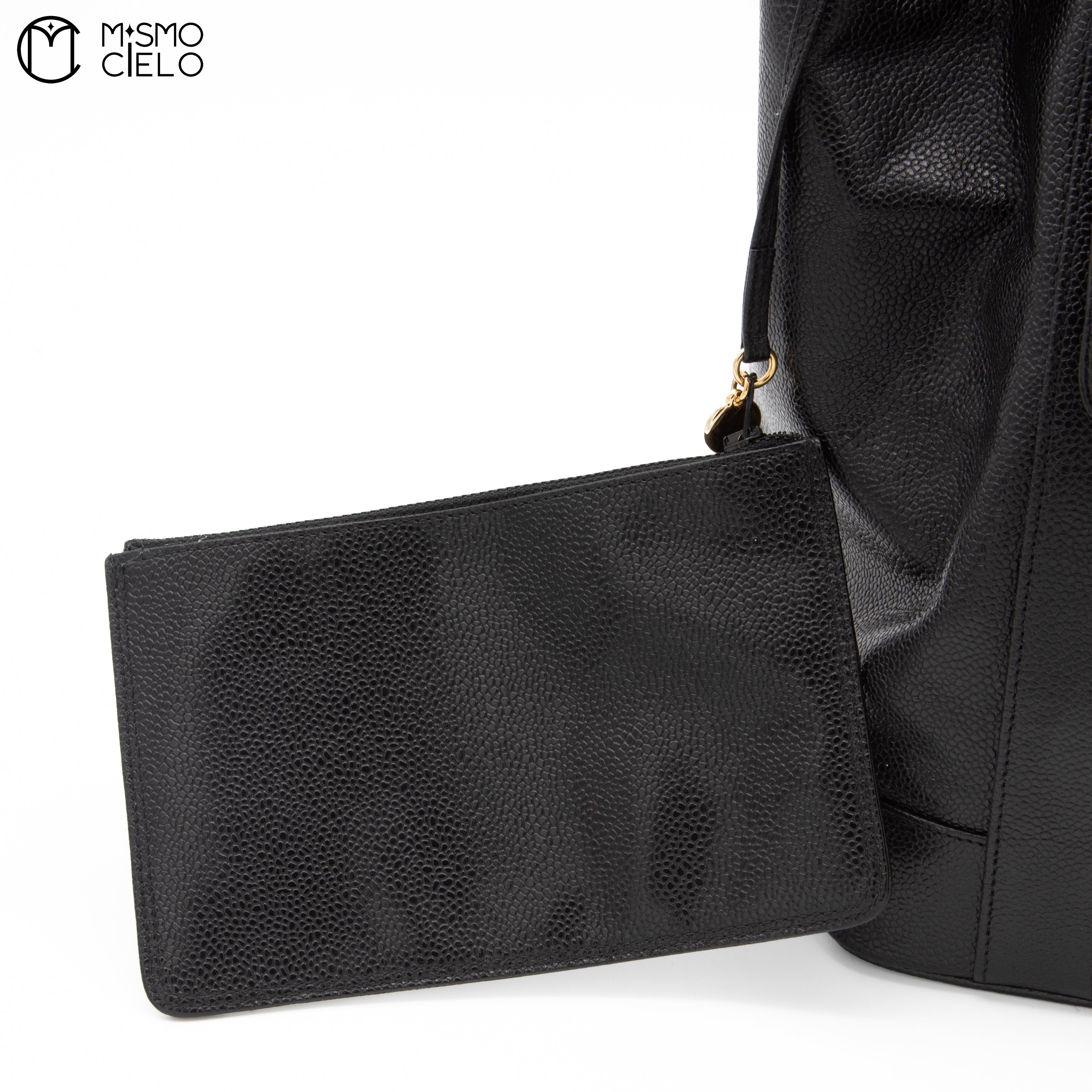 Large CC Caviar Drawstring Bucket Bag