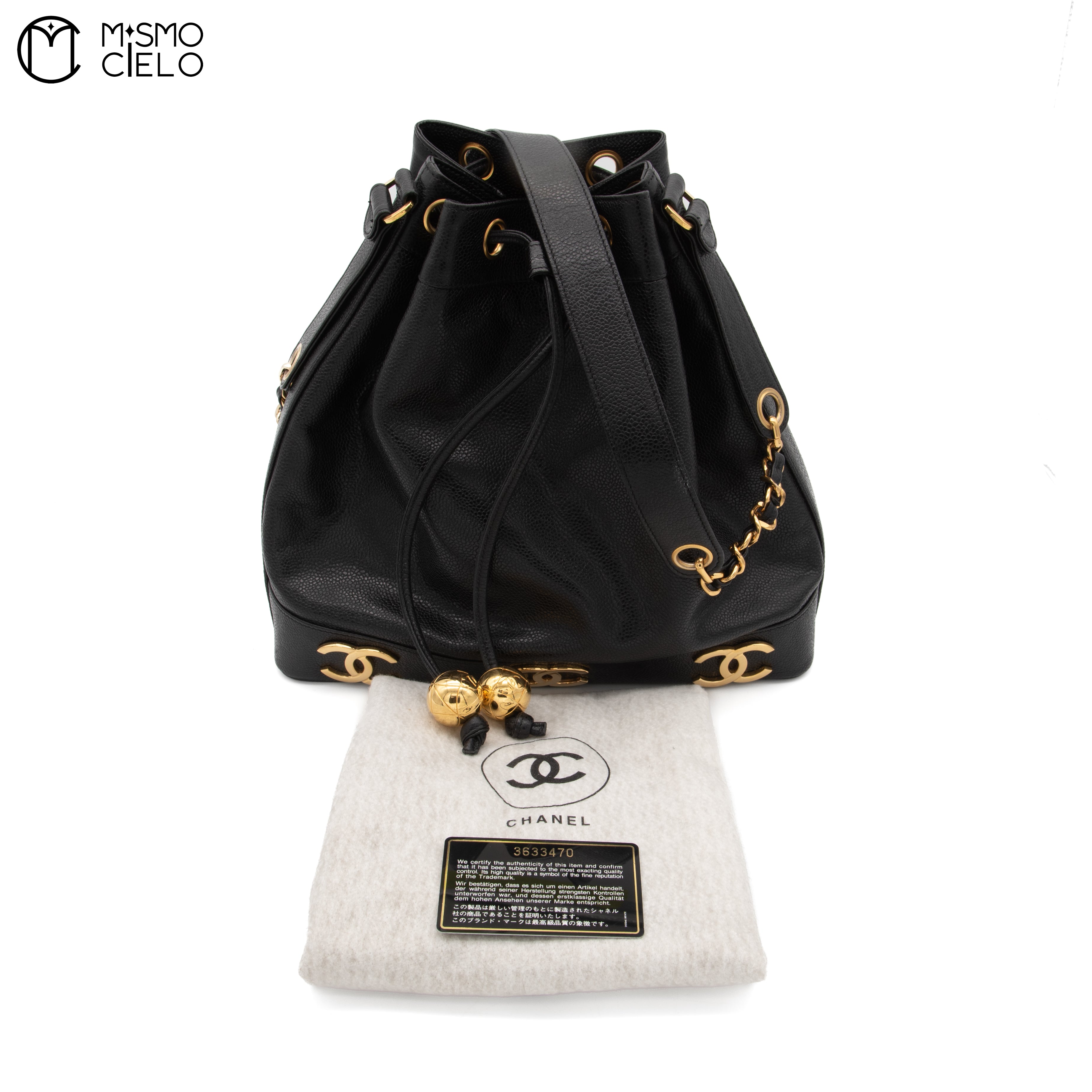Large CC Caviar Drawstring Bucket Bag