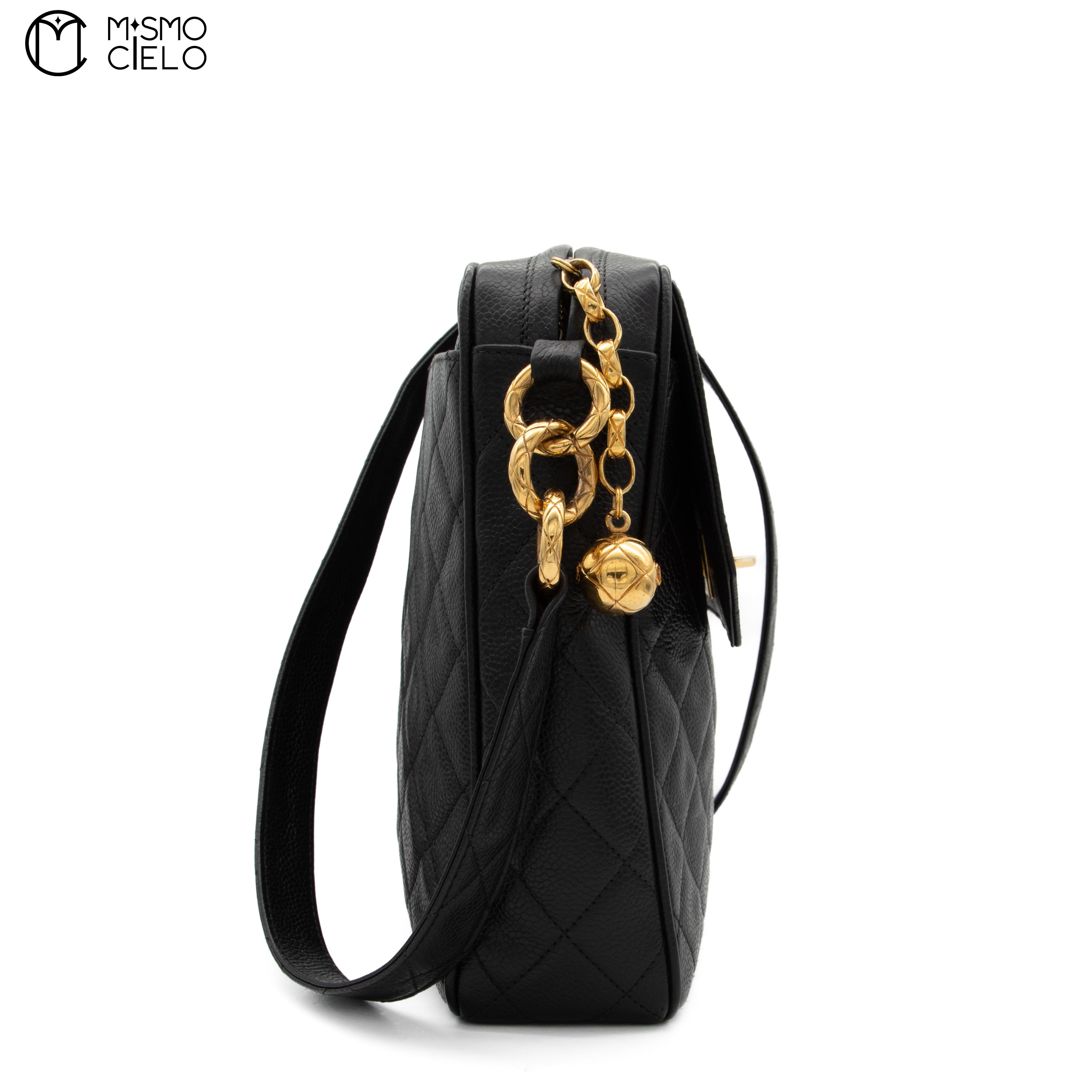 Black Caviar Gold Chain Shoulder Bag