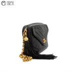 Black Lambskin V Stitch Camera Bag