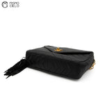 Black Lambskin V Stitch Camera Bag