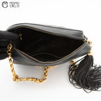 Black Lambskin V Stitch Camera Bag