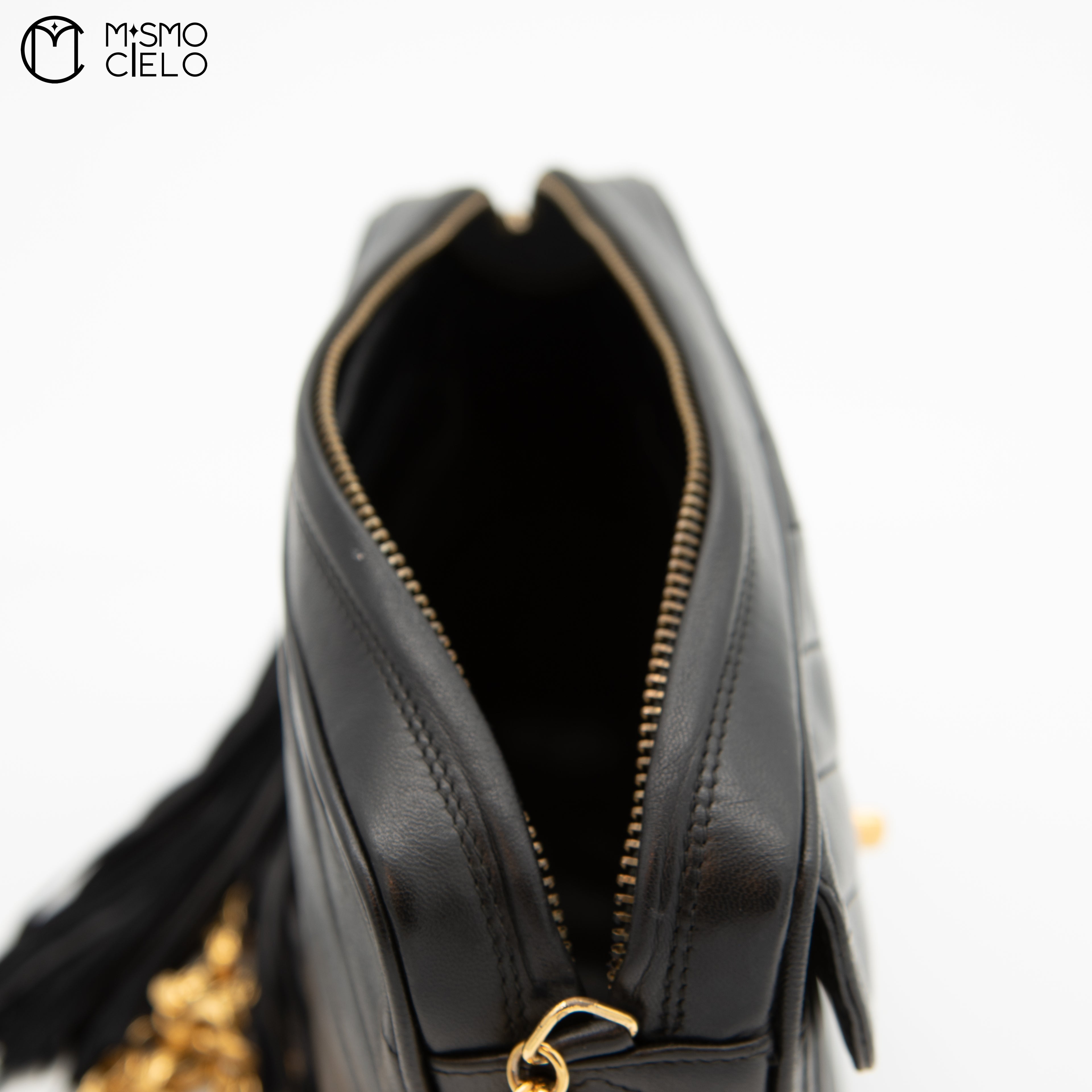 Black Lambskin V Stitch Camera Bag