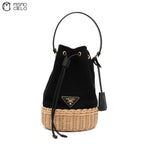 Drawstring Wicker Bucket Bag