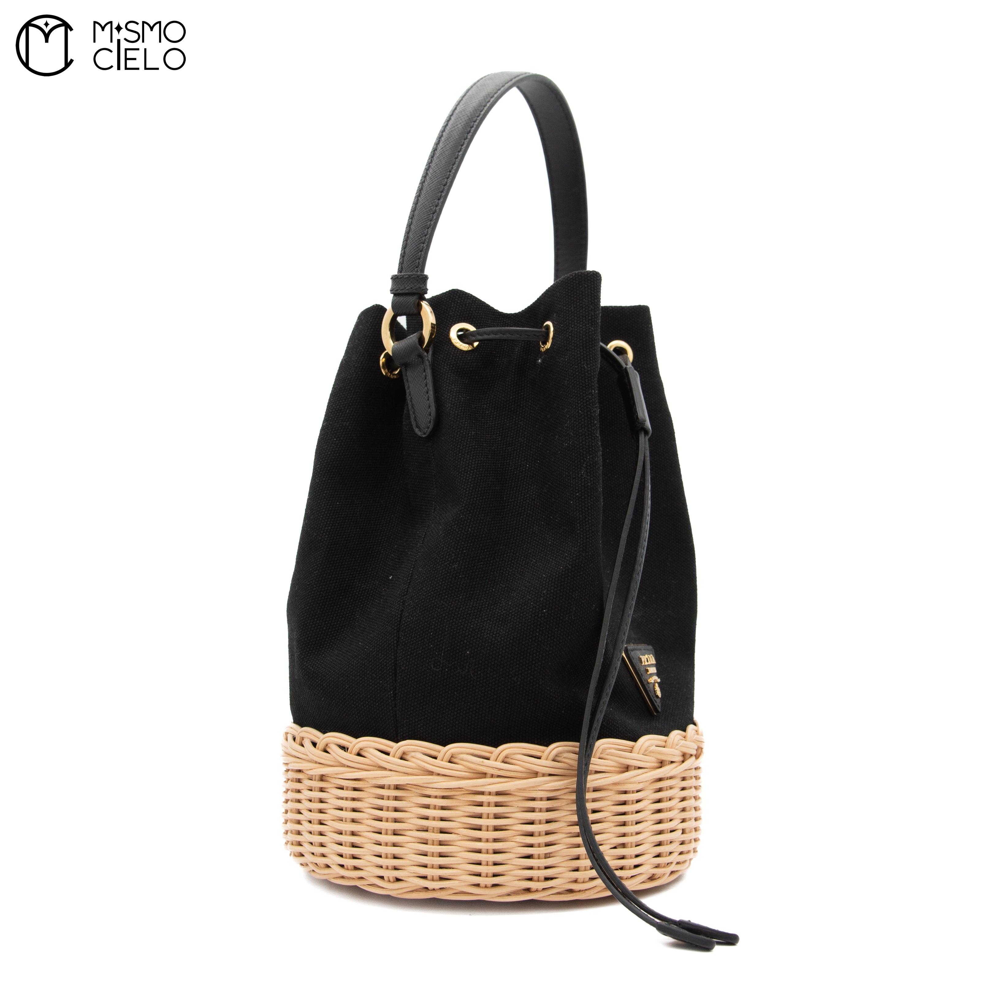Drawstring Wicker Bucket Bag