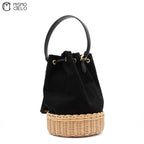 Drawstring Wicker Bucket Bag
