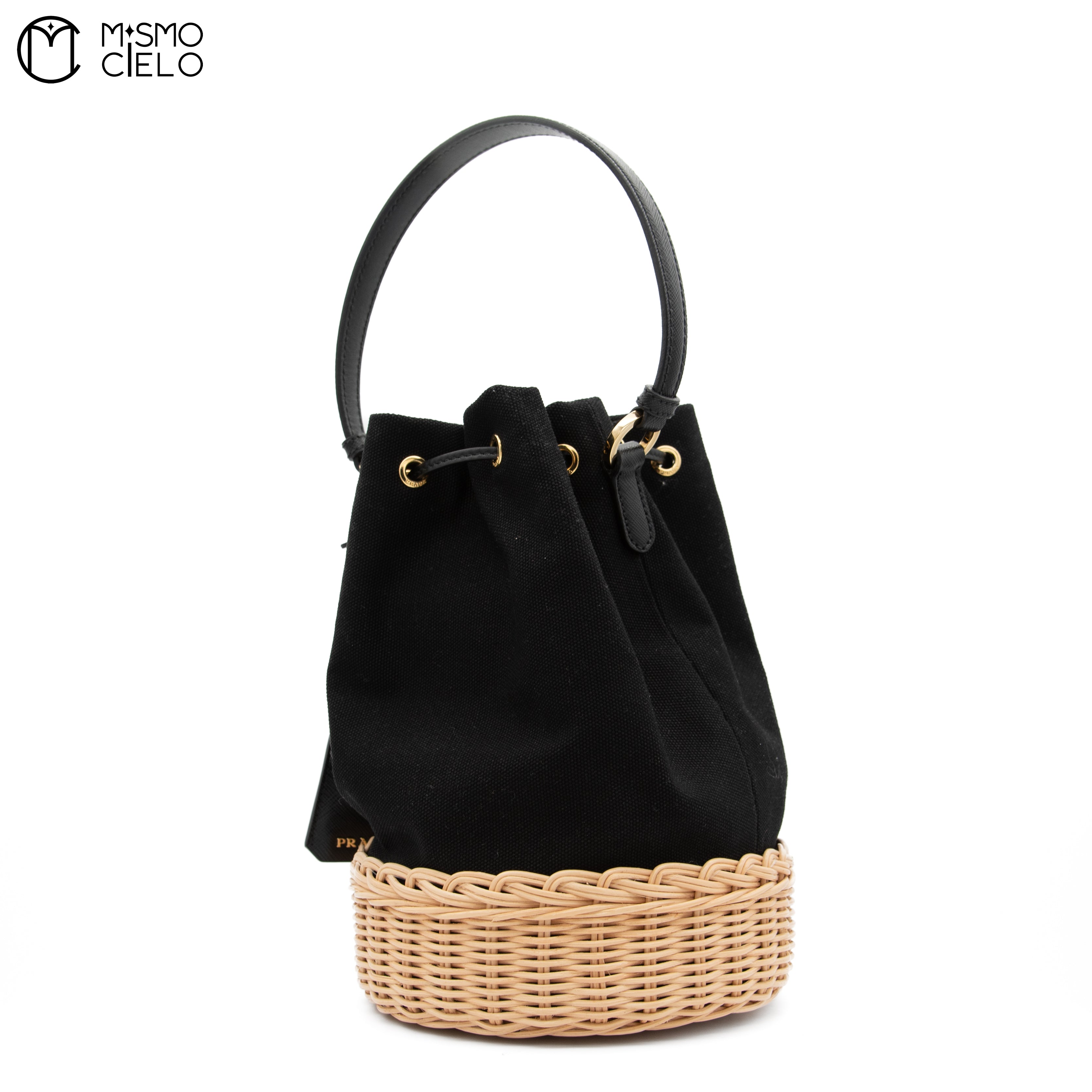 Drawstring Wicker Bucket Bag