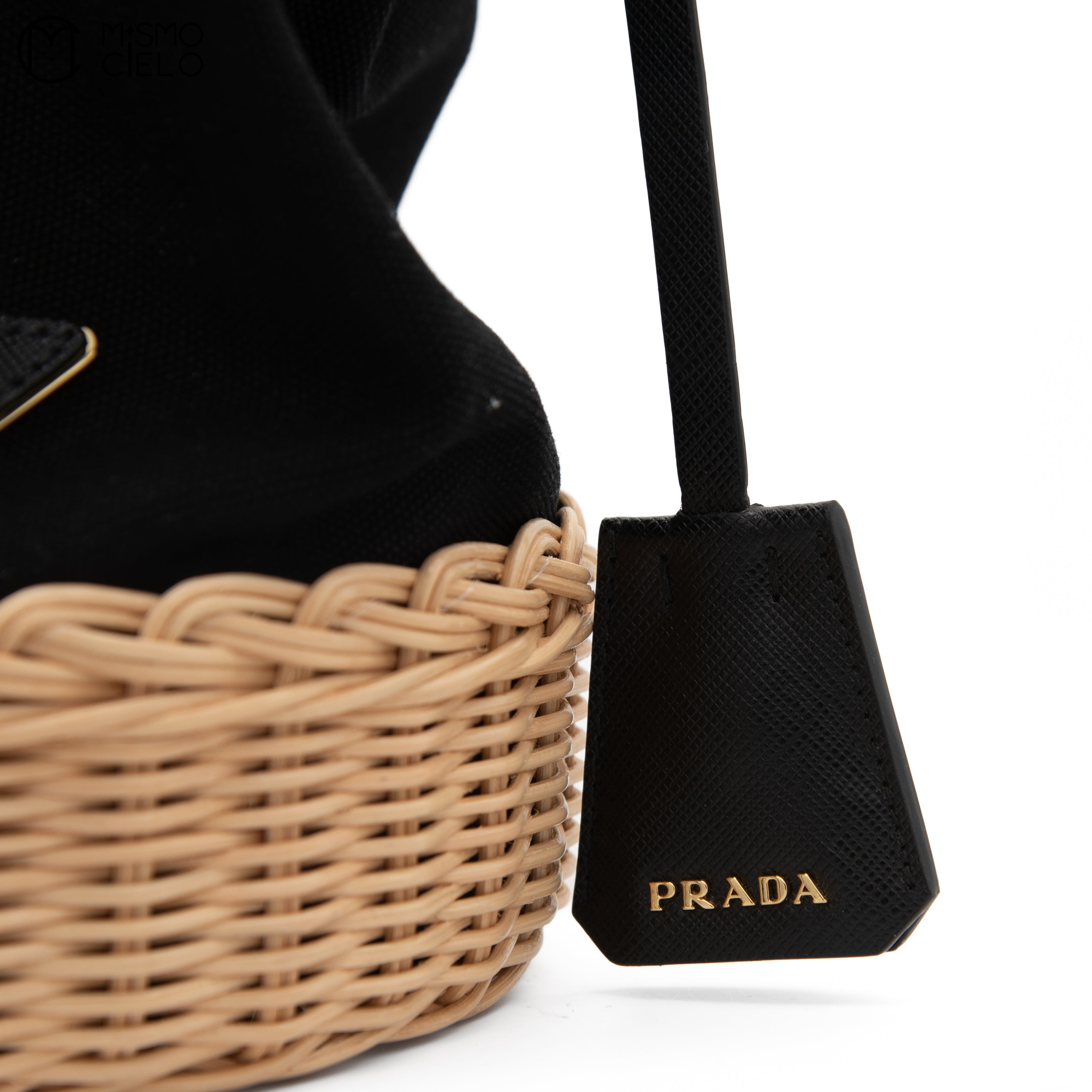 Drawstring Wicker Bucket Bag