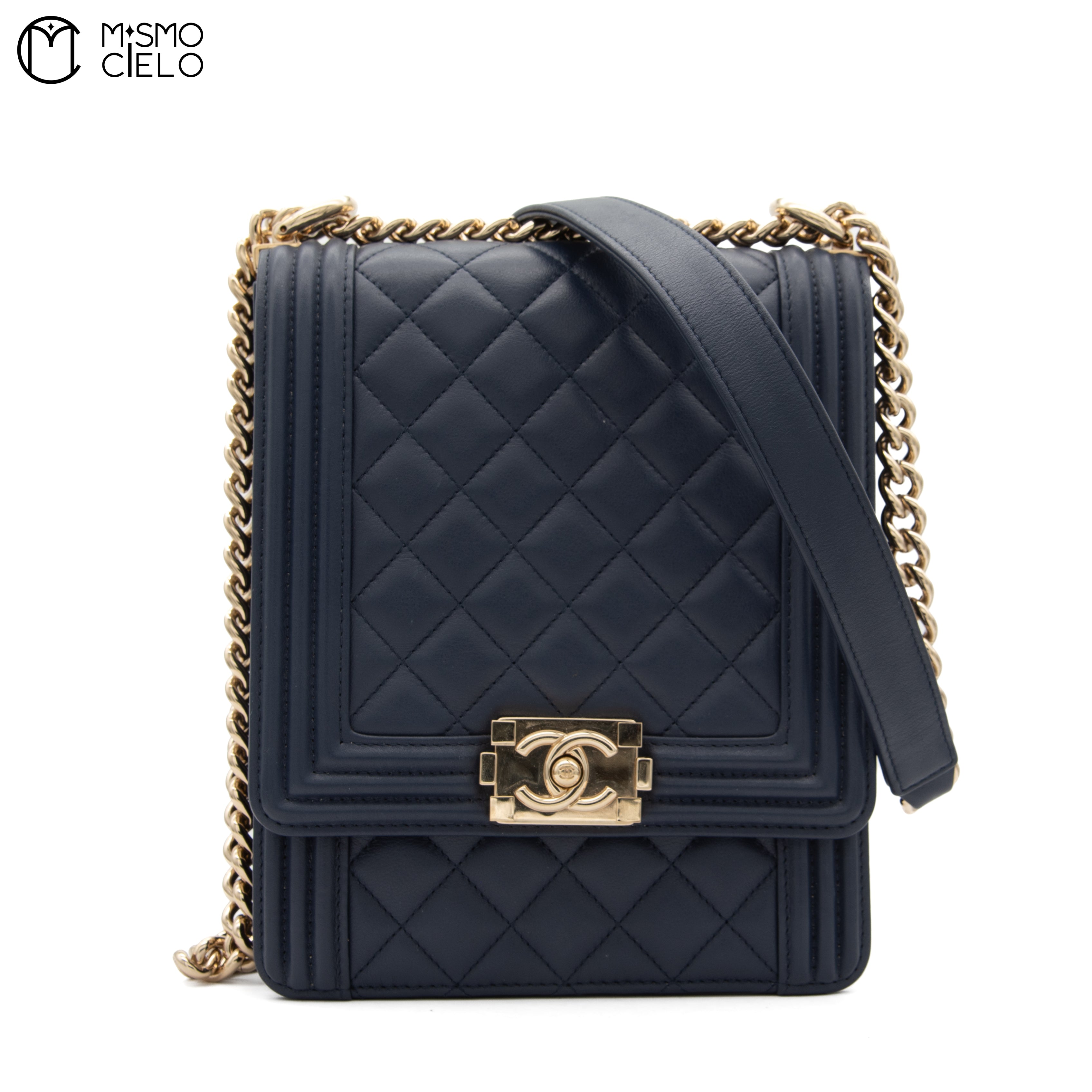 North South Boy Bag in Quilted Calfskin with Gold Tone Hardware