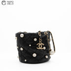 Lambskin Mini Pearl Chain Bucket Shoulder Bag