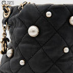 Lambskin Mini Pearl Chain Bucket Shoulder Bag