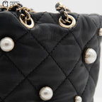 Lambskin Mini Pearl Chain Bucket Shoulder Bag