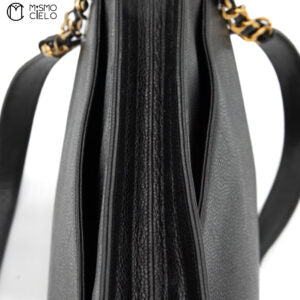 Caviar Skin Triple Coco Double Chain Shoulder Black