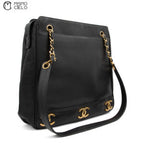 Caviar Skin Triple Coco Double Chain Shoulder Black