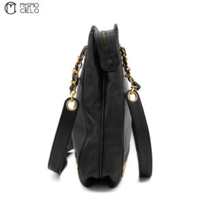 Caviar Skin Triple Coco Double Chain Shoulder Black