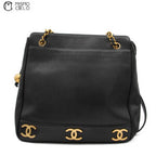 Caviar Skin Triple Coco Double Chain Shoulder Black