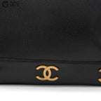 Caviar Skin Triple Coco Double Chain Shoulder Black