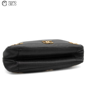 Caviar Skin Triple Coco Double Chain Shoulder Black