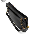 Caviar Skin Triple Coco Double Chain Shoulder Black
