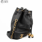 Caviar Skin Triple Coco Drawstring Chain Shoulder Bag With Pouch