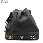 Caviar Skin Triple Coco Drawstring Chain Shoulder Bag With Pouch