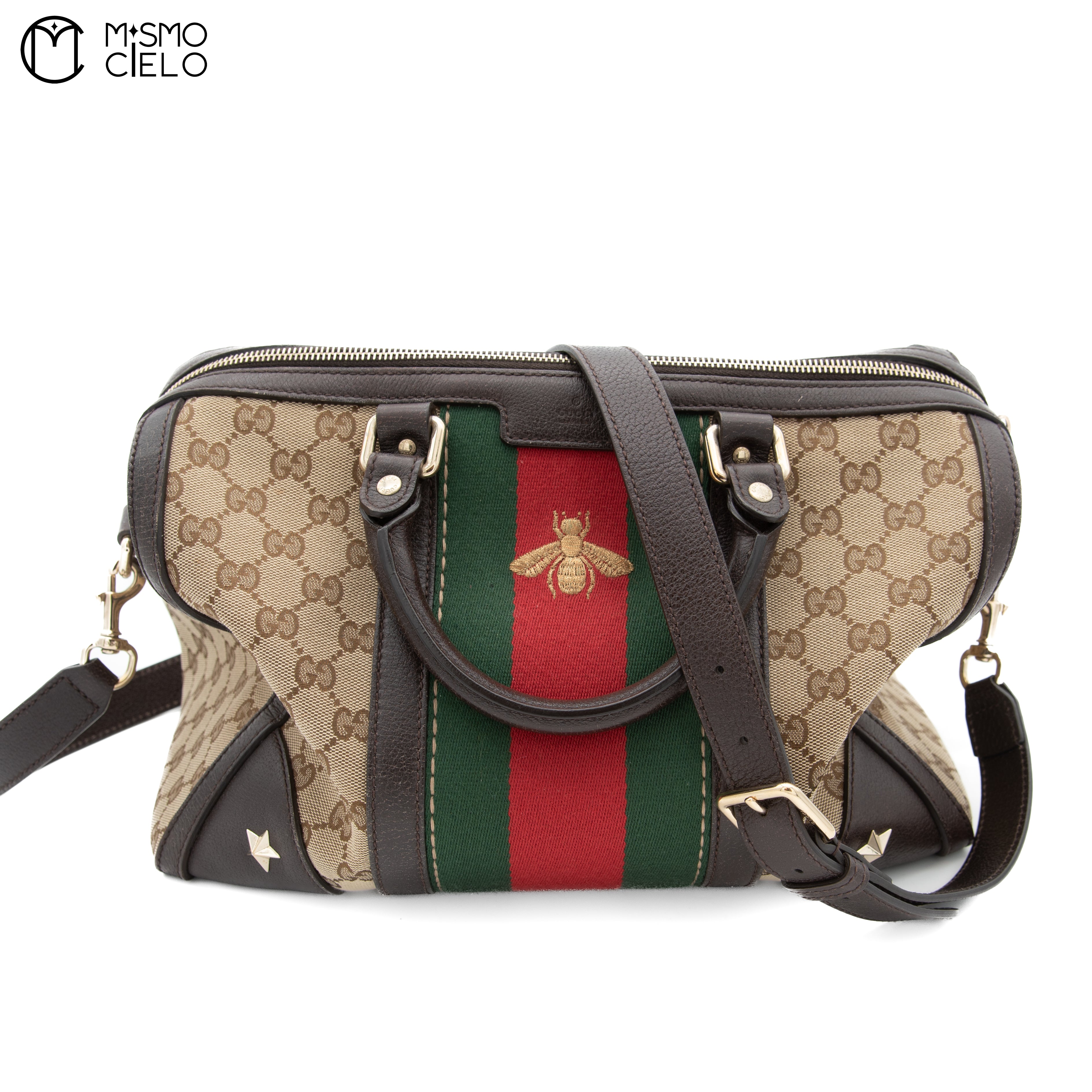 GG Canvas Bee & Star 2-Way Bag With Shelley Brown Strap