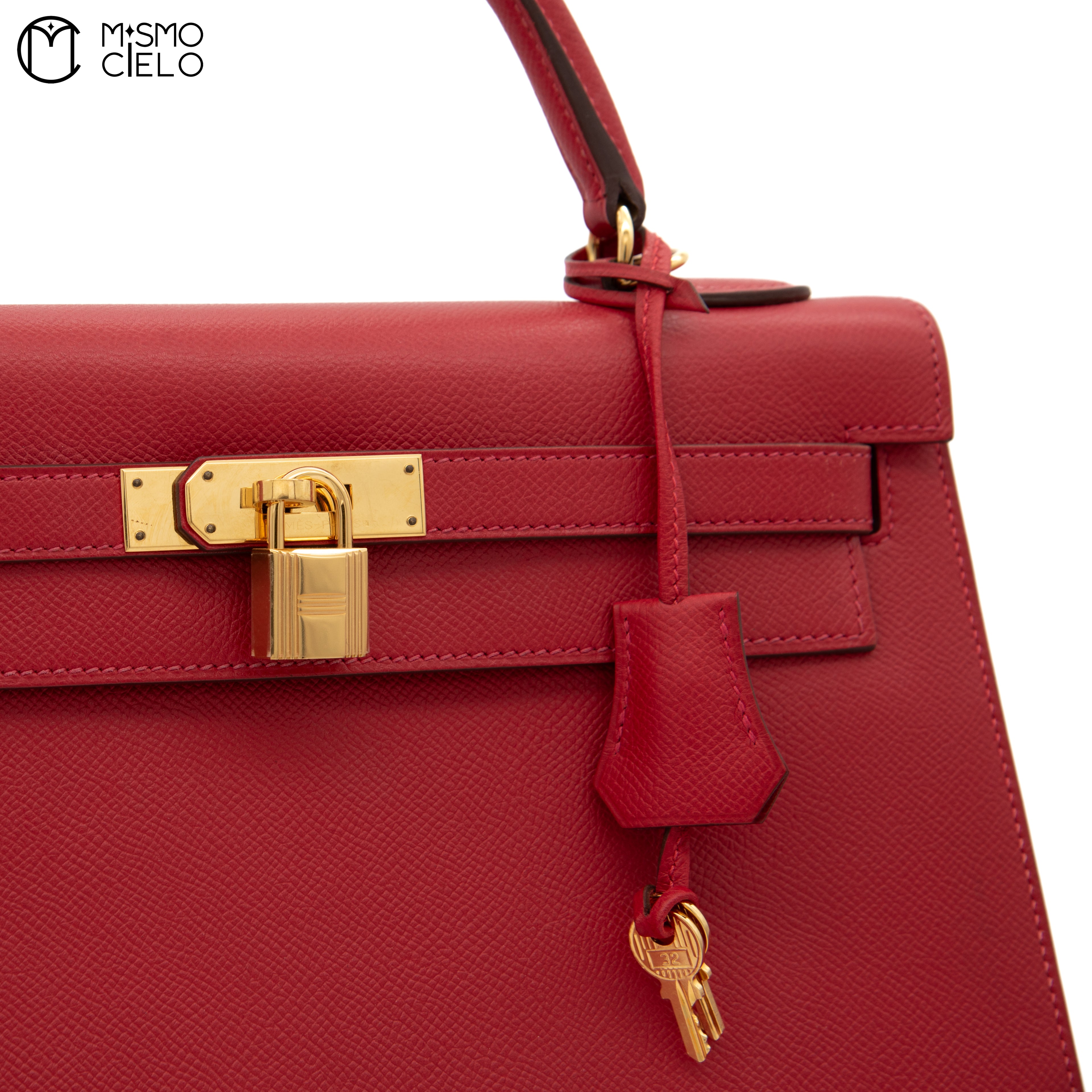 Authenticated Red Kelly 32 2 Way Shoulder Bag