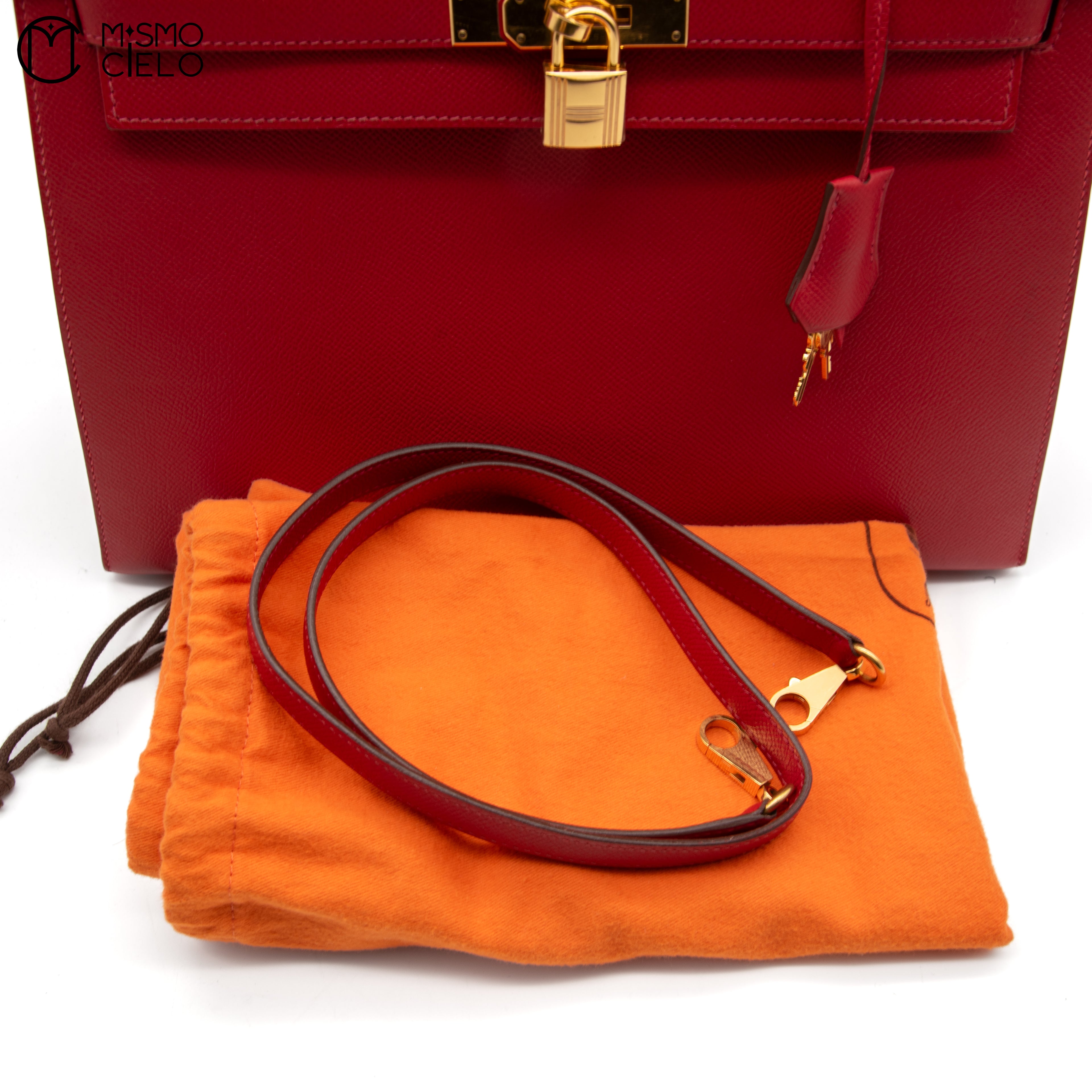 Authenticated Red Kelly 32 2 Way Shoulder Bag