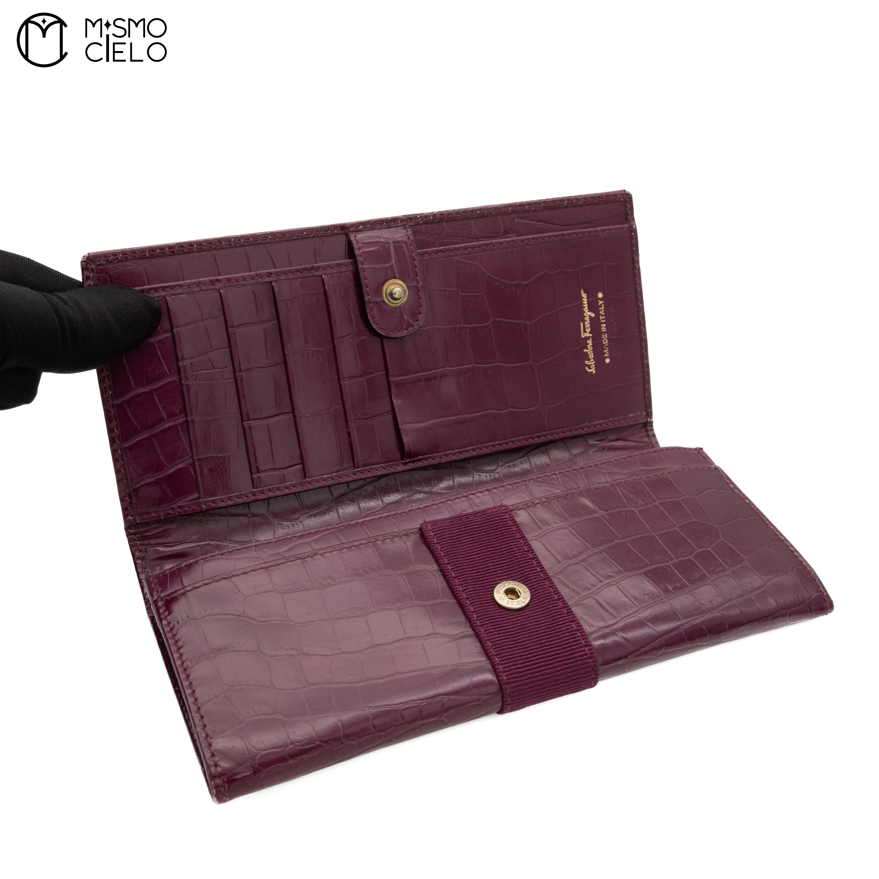 Vara Ribbon Long Wallet Crocodile Embossed