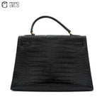 Kelly 32 Noir Crocodile Handbag H Engraved