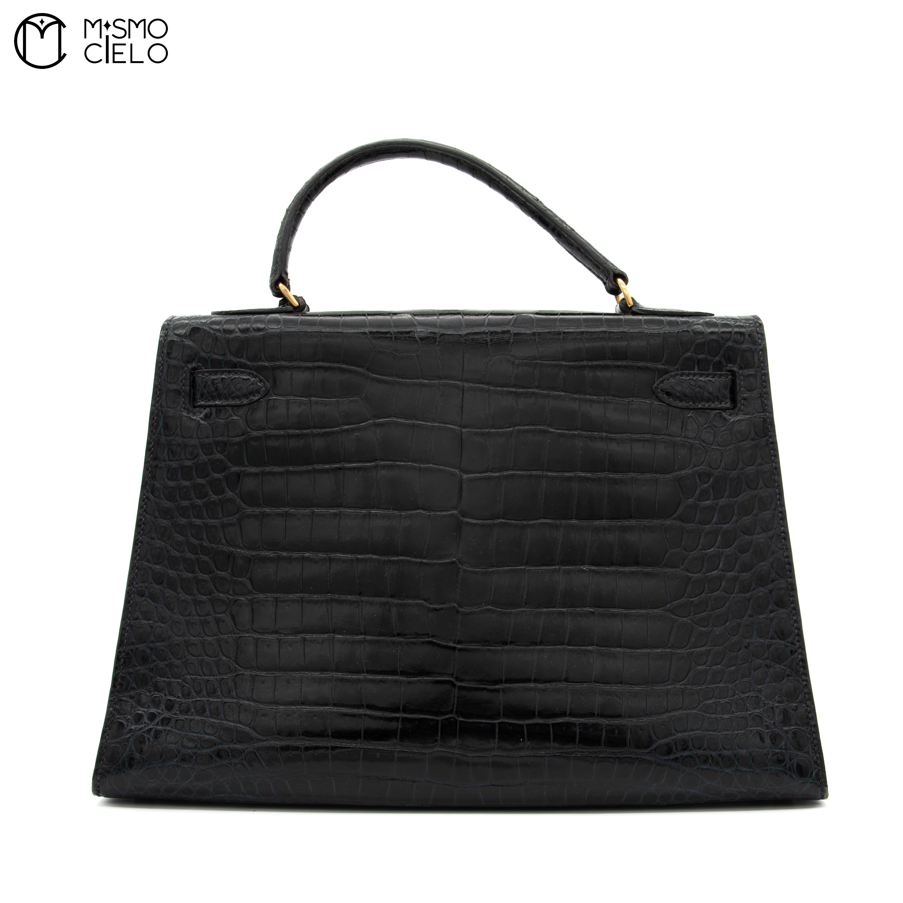 Kelly 32 Noir Crocodile Handbag H Engraved