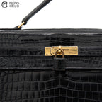Kelly 32 Noir Crocodile Handbag H Engraved