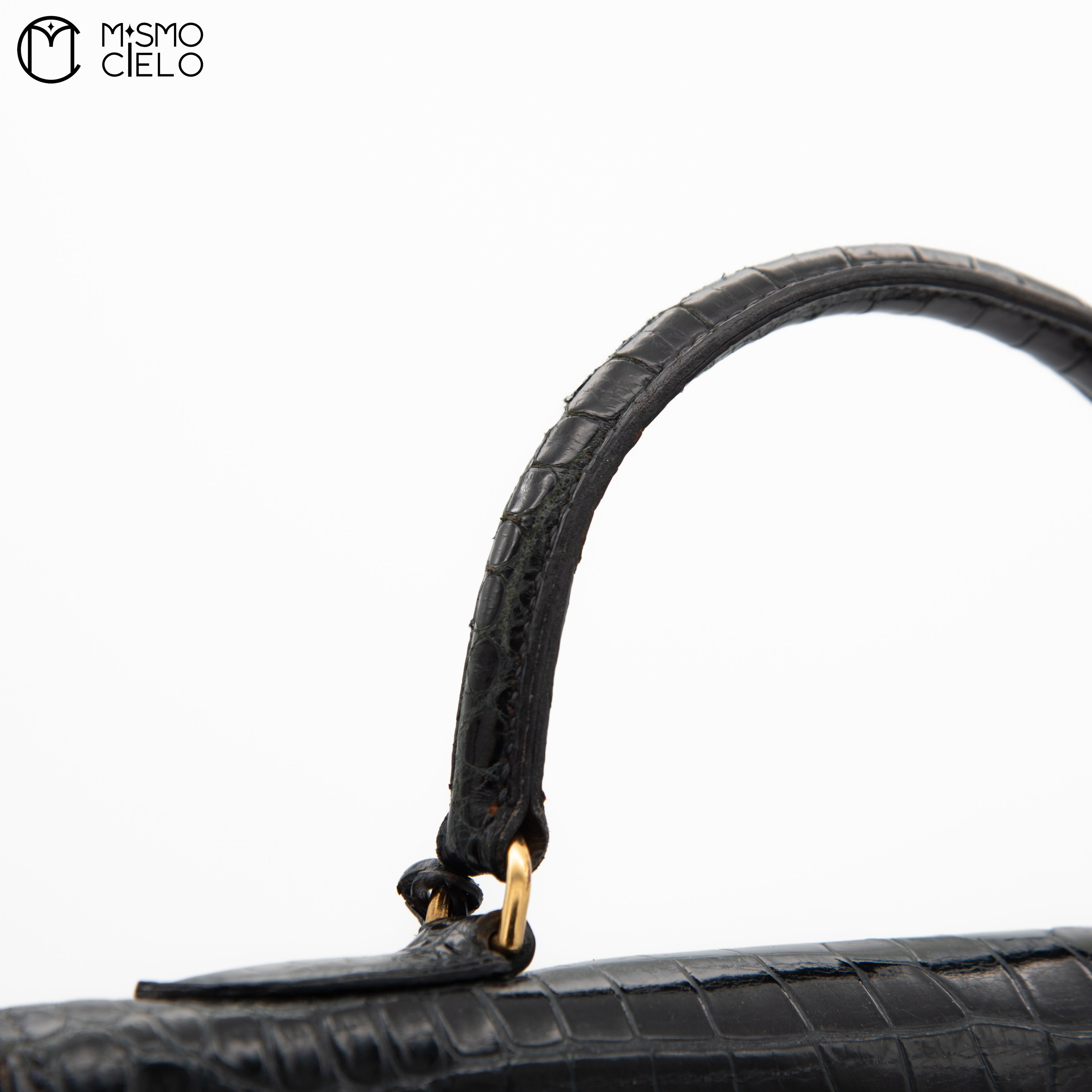 Kelly 32 Noir Crocodile Handbag H Engraved