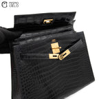 Kelly 32 Noir Crocodile Handbag H Engraved