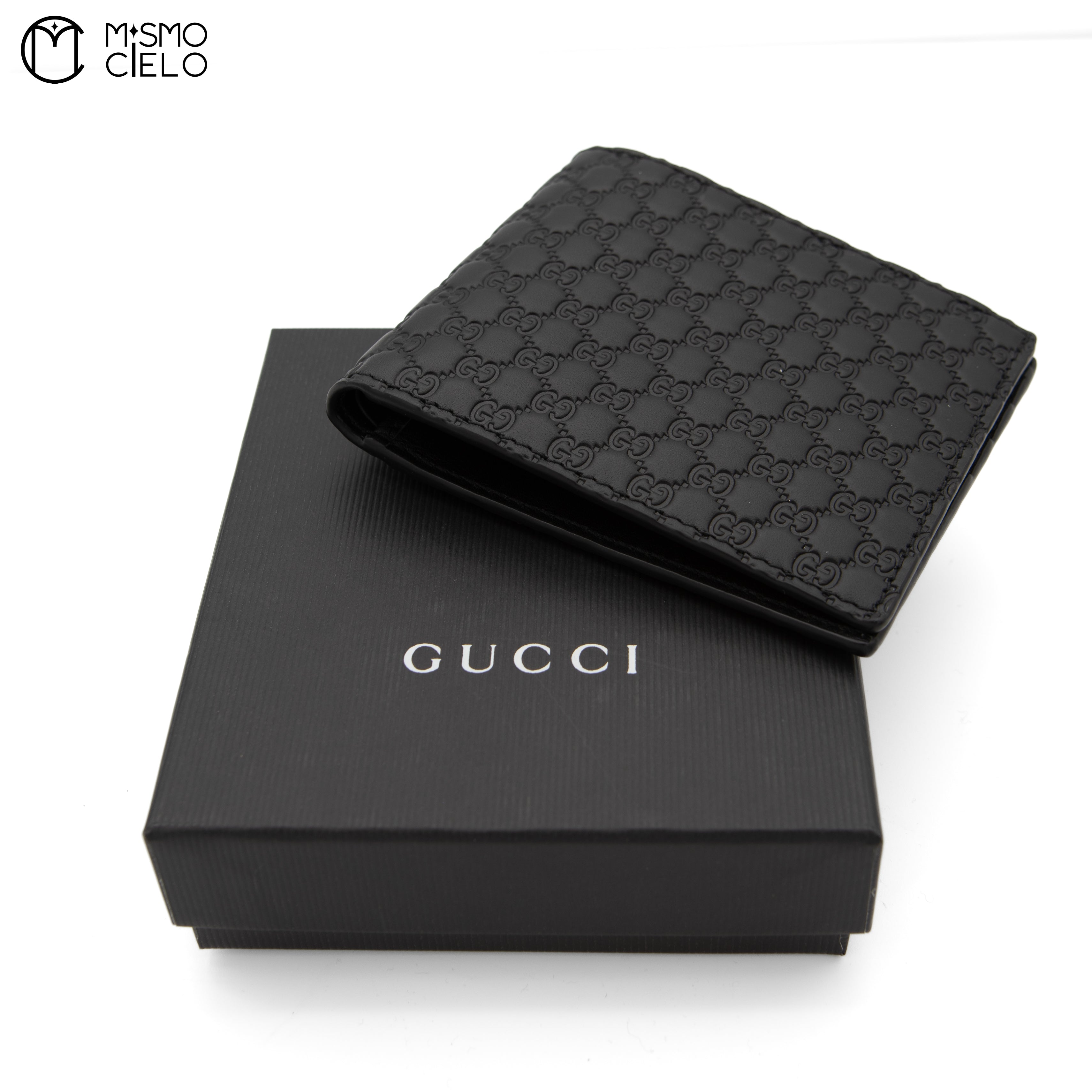 Micro GG Bi-Fold Wallet In Black Leather