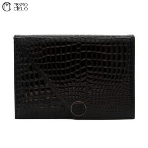 Clutch Bag In Black Crocodile Embossed Leather