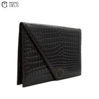 Clutch Bag In Black Crocodile Embossed Leather