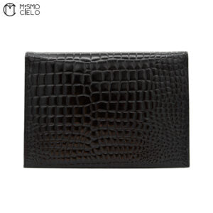 Clutch Bag In Black Crocodile Embossed Leather
