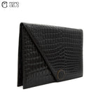Clutch Bag In Black Crocodile Embossed Leather