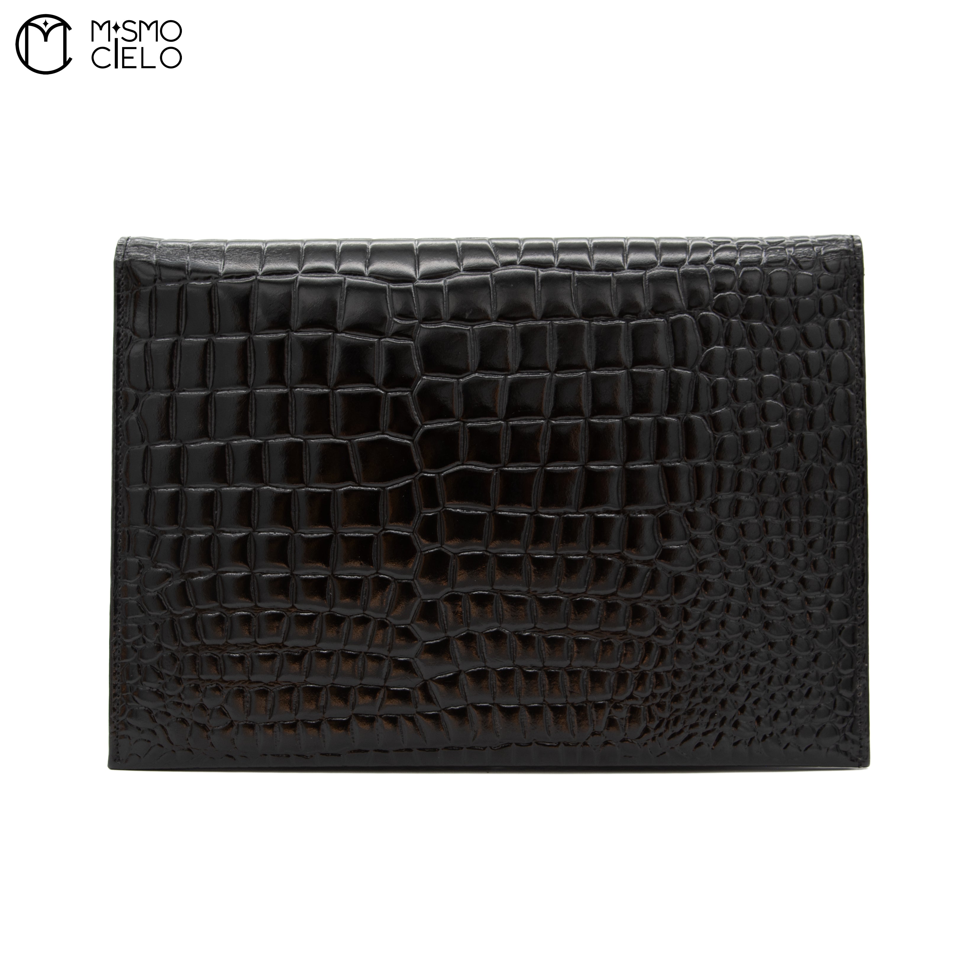 Clutch Bag In Black Crocodile Embossed Leather
