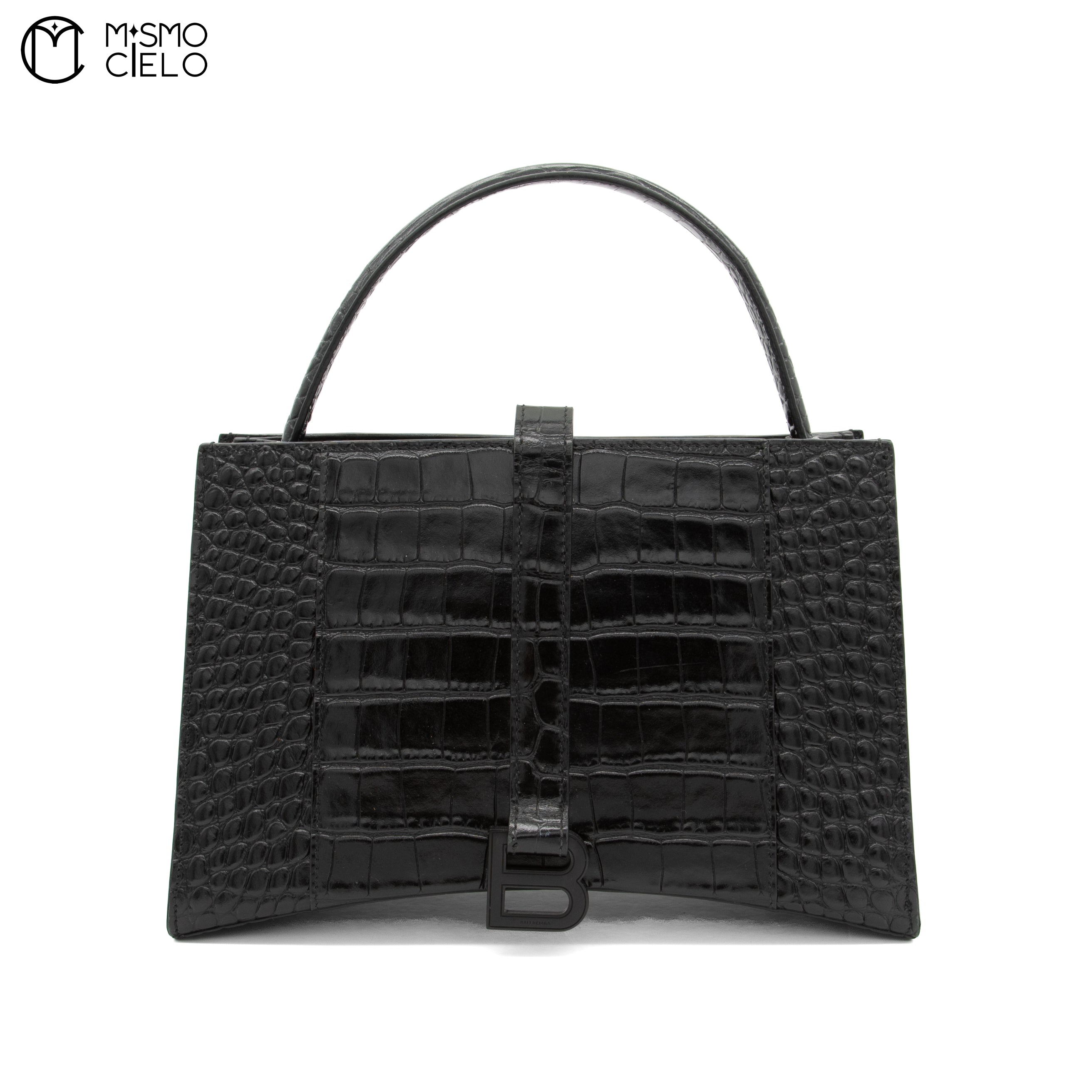 BALENCIAGA Hourglass Crocodile Embossed Handbag