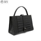 BALENCIAGA Hourglass Crocodile Embossed Handbag